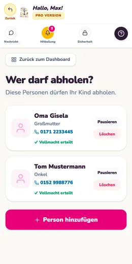 Osoby upoważnione do odbioru ze zdjęciem, numerem telefonu i upoważnieniem